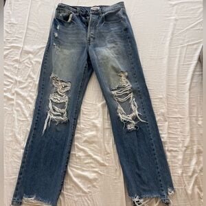 Cello Cello Medium Light Wash Distressed Knee Wide Leg Jeans